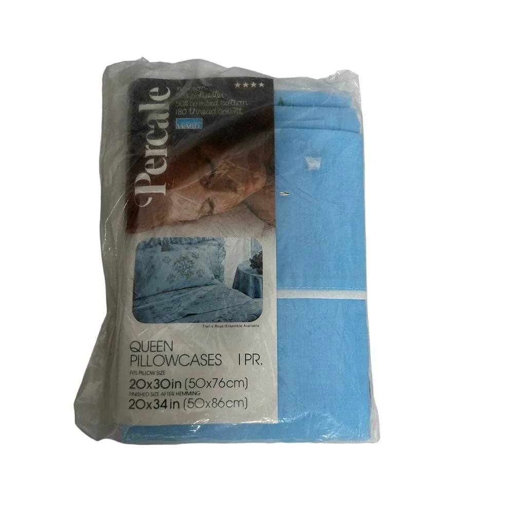 Vintage Montgomery‎ Ward Percale Queen Pillowcases Blue Floral